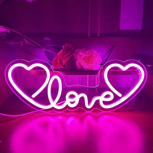 Vista 4 de Letrero de neón LED rosa con corazón de amor para boda, proponer matrimonio, día de la madre, día de San Valentín, decoración de pared, regulable