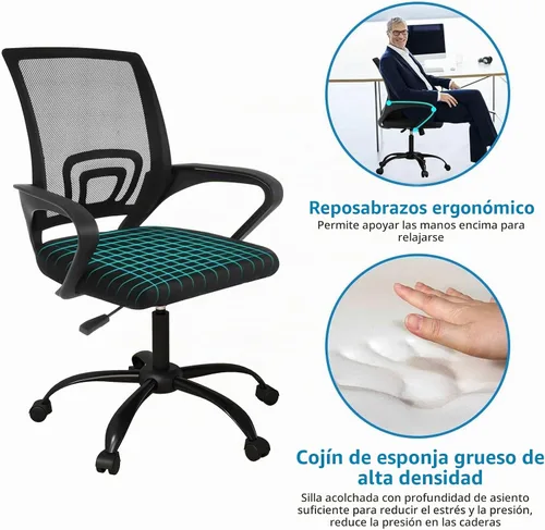 Vista 5 de Bonzy Home Juego de 2 sillas ergonómicas de oficina, sillas de sala de conferencias con ruedas, silla de escritorio de malla para computadora