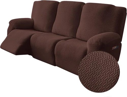 Vista 29 de Genina Funda para Silla Reclinable, Fundas Elásticas para Sillas Reclinables, Fundas para Sofá Reclinable con Rayas Jacquard, Fundas para Sofá