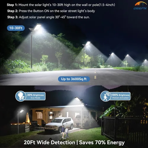 Vista 4 de Deepn Luces solares para exteriores, 8000 W, luces solares para exteriores, impermeables, para el anochecer hasta el amanecer, luz de inundación LED