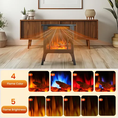 Vista 3 de Estufa de Chimenea Eléctrica, Calentamiento Rápido, Calentador de Chimenea Infrarrojo de 1500W con Temporizador de 8H, Control Remoto, Estufa