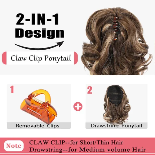 Vista 2 de Extensión de cola de caballo, extensiones de cabello suelto corto rizado con cola de caballo de 9 pulgadas, extensiones de cabello ondulado