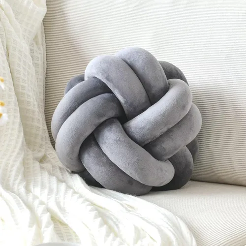 Vista 9 de Almohada de nudo de bola, cojín decorativo redondo para arrojar, almohada de felpa suave beige anudada de 8 pulgadas, cojín decorativo de nudo