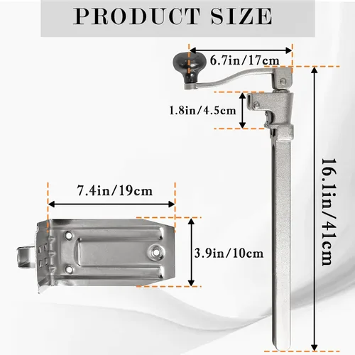 Vista 2 de Abrelatas comercial resistente, abridor manual ajustable con 2 cuchillas y base de acero chapada, se adapta a latas de hasta 10 pulgadas de alto