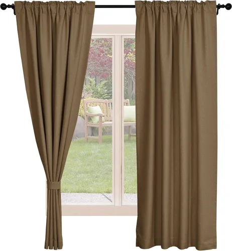 Vista 15 de Frelement Cortinas opacas de lino natural, paneles de cortinas con bolsillo para barra y pestaña trasera, para sala de estar, cortinas