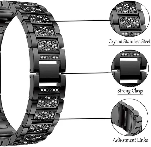 Vista 3 de FitTurn Bandas brillantes de joyería para Amazfit Bip 6/Bip 5 Band para mujeres y hombres, correa de metal de repuesto para Amazfit Bip 6