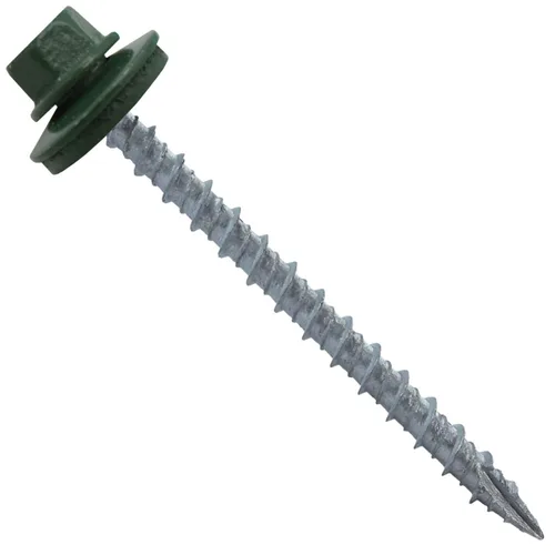 Vista 12 de 10 tornillos para techos de metal gris ABC de 2-1/2 pulgadas, cabezal de arandela hexagonal, arranque automático/roscado, arandela EPDM. 1 bolsa