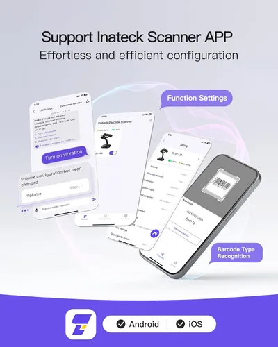 Vista 3 de Inateck Escáner de Código de Barras 2D con Soporte Inteligente, Escáner de Código QR Inalámbrico, Escáner de Mano con APP y SDK, Imagen 2D