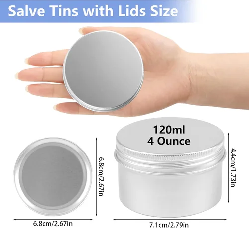 Vista 2 de Paquete de 12 latas, latas de 4 onzas con tapas, recipientes pequeños de aluminio de metal recargable, recipientes redondos para cosméticos de viaje
