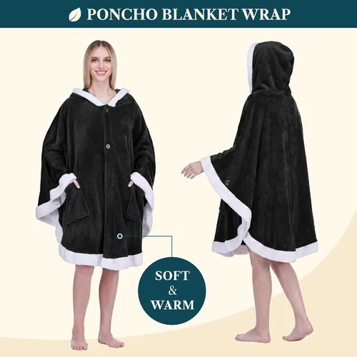 Vista 2 de PAVILIA Manta Vestible para Mujeres Adultas, Acogedora Manta Poncho Capa de Vellón de Felpa con Capucha, Chal Súper Suave, Manta Envolvente Angel