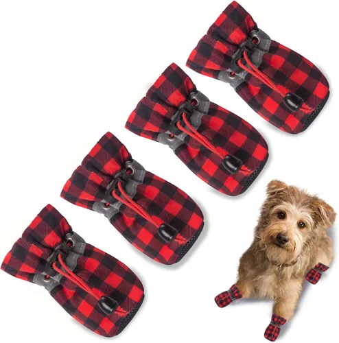 Vista 8 de Zapatos para Perros Botas para Perros y Protector de Patas, Suela Antideslizante Botines de Invierno para Perros con Correas Reflectantes para A-Rosa