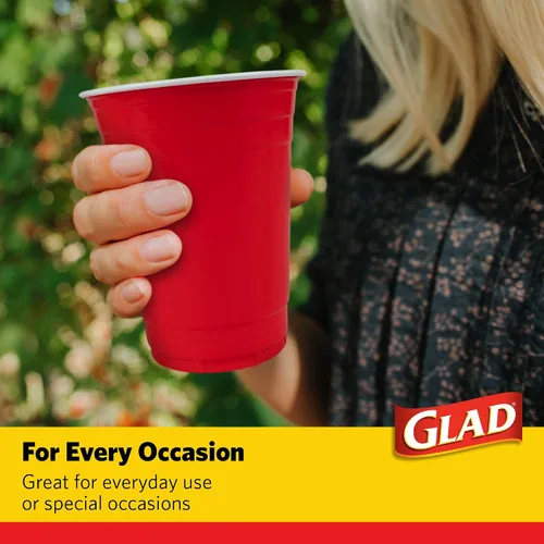 Vista 5 de Tazas de plástico desechables de Glad Everyday de plástico, 100 unidades, resistentes y resistentes, de plástico, color rojo para todas las ocasiones