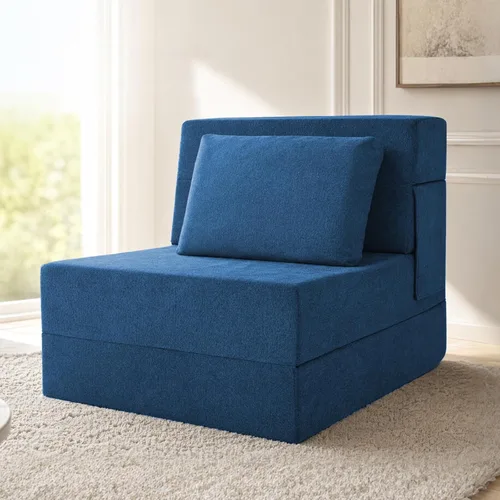 Vista 21 de Sofá cama plegable, silla convertible con almohada Chenille azul marino