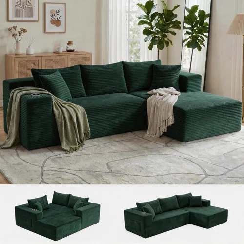 Vista 10 de Bashaw Sofá modular Cloud de 108 pulgadas sin hueso con diván, sofá modular en forma de L, asiento profundo, sofá comprimido de espuma viscoelástica