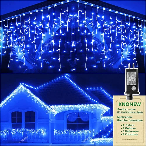 Vista 11 de Guirnalda de 400 luces LED con 75 gotas, de 33 pies, 8 modos de funcionamiento, de alambre transparente para decoración al aire libre, 400 modos