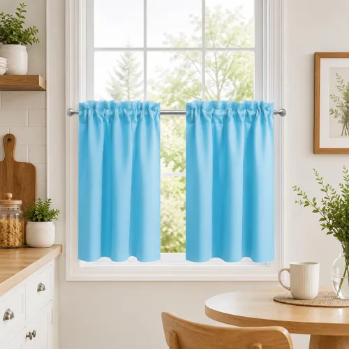 Vista 25 de Aquazolax Half Window Curtains 24 Inch Length, 28" Wide Rod Pocket Small Window Treatment for Kitchen, Bathroom, Camper, Beige, 2 Panels Set