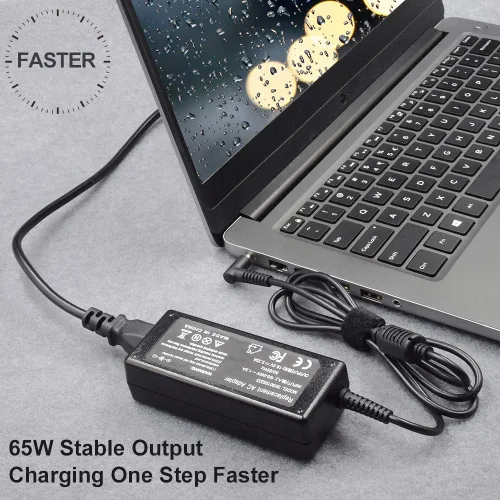 Vista 7 de Cargador redondo de punta azul de 65 W para portátiles HP y Chromebooks antiguos Fits any HP with a blue circle end/barrel. Safe 65W/45W power for