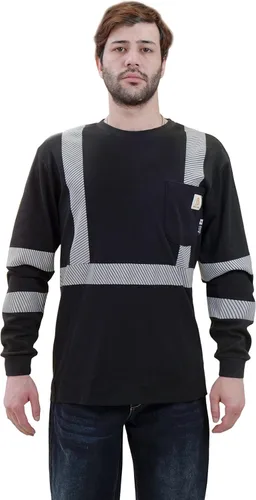 Vista 2 de BOCOMAL Men's FR Shirts Hi-Vis Reflective Flame Resistant Safety Crew Tee Camiseta negra/Hi Vis