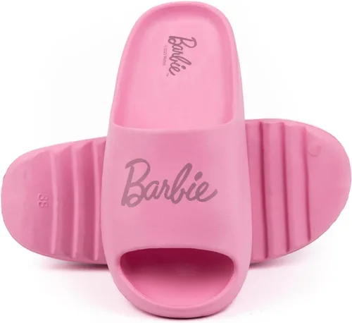 Vista 2 de Barbie Sandalias deslizantes para niñas Sandalias con fondo de canto moldeado rosa para niños y adolescentes Zapatos de piscina de verano
