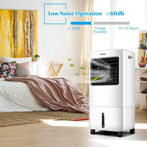 Vista 9 de COSTWAY Enfriador de aire evaporativo, ventilador de enfriamiento 3 en 1 con tanque de 5.3 gales/20 L y control remoto, temporizador de 7.5 horas, 4
