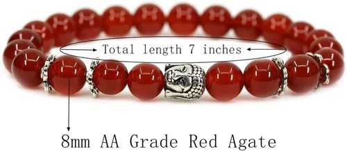 Vista 2 de Natural Gemstone with 925 Sterling Silver Buddha Head Gemstone 8mm Round Beads Stretch Bracelet 7 Inch