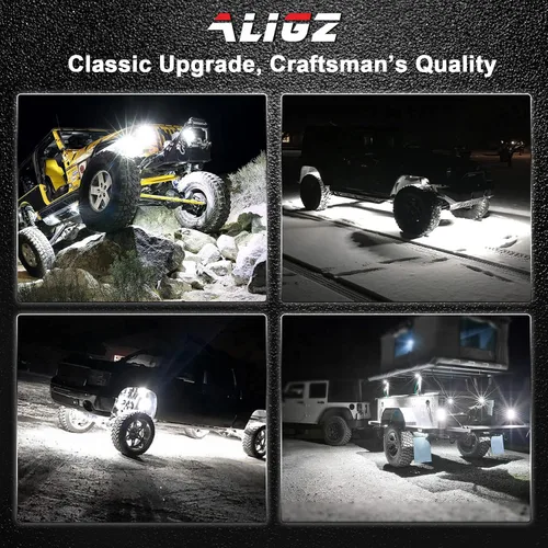 Vista 7 de Luces de roca blancas, 4 luces de roca ALIGZ para camiones, Jeep, UTV, ATV, RZR, kit de luz subterránea