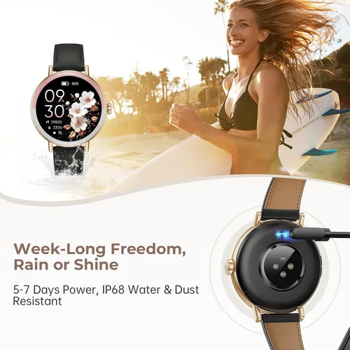 Vista 7 de Relojes inteligentes para mujer, 1.27 pulgadas, HD, redondos, rastreadores de actividad física para mujer, con monitor de frecuencia cardíaca, SpO2