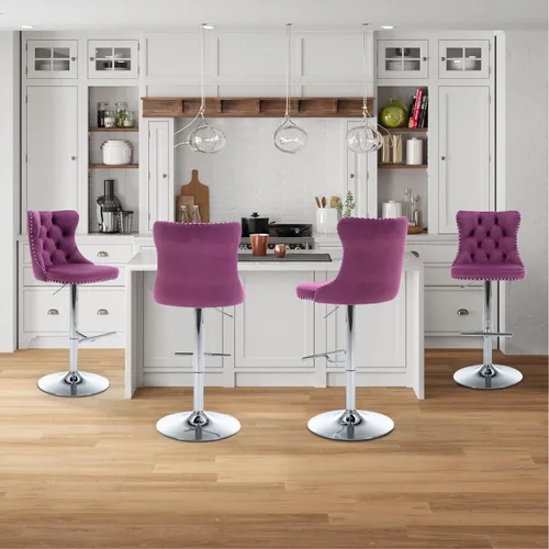 Vista 42 de Aoowow Juego de 2 taburetes de bar giratorios, taburetes de bar ajustables con respaldo de terciopelo copetudo, sillas de bar modernas tapizadas