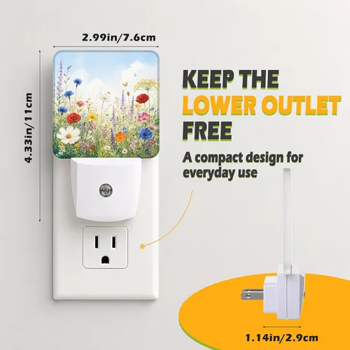 Vista 2 de Wildflower Meadow Garden Plug in Night Light - Botanical Floral Nature Decorative Accent Light, Dusk to Dawn LED Night Light with Light Sensor for