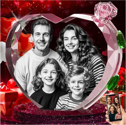 Vista 21 de 3D Crystal Photo with Red Crystal Rose, Personalized Mothers Day Gifts for Mom, Wife, Women, Her, Girlfriend, Couple, Customized Glass Photo