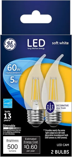 Vista 2 de Corriente, alimentado por GE 23270 - Bombilla LED blanca suave decorativa regulable con acabado transparente 5 (reemplazo de 60 vatios), bombilla