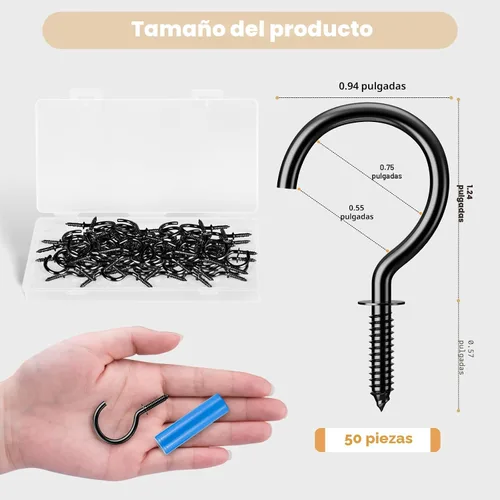 Vista 6 de RELBRO Ganchos de tornillo, ganchos de copa de metal para atornillar de 1-1/4 pulgadas, negro, 50 piezas