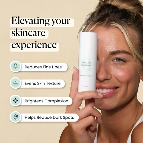 Vista 4 de Qure Suero de ácido hialurónico todo en uno para cara, suero facial con niacinamidas, retinol, ácido láctico y mandélico, bakuchiol, péptidos