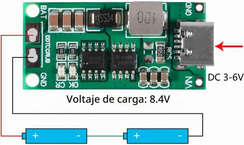 Vista 3 de 2PCS Tipo-C USB 2S 2A Boost Convertidor 8.4V 12.6V 16.8V Step-Up Power Module LiPo Polímero LiPo Batería de Litio Placa de Protección de Carga