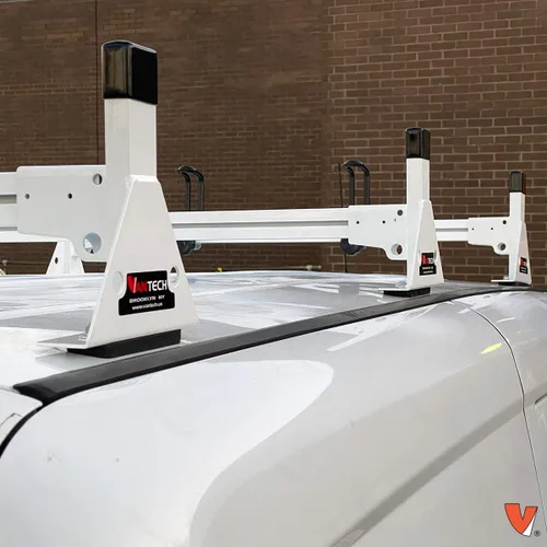 Vista 4 de Vantech H1 3 Bar para RAM ProMaster City Aluminio Escalera Techo Rack 2015-On, Blanco