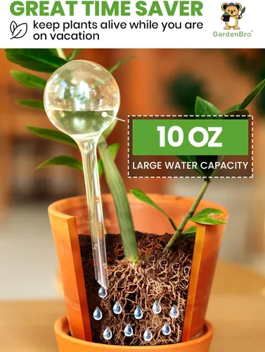 Vista 3 de Juego de 4 globos de riego de plantas de plástico, juego automático de agua para plantas en interiores y exteriores, sistema de inserción de maceta