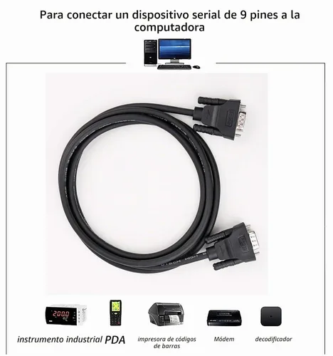 Vista 5 de DTech Extensión de cable serie RS232 de 5 pies macho a hembra de 9 pines rectos