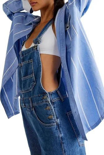 Vista 5 de Overol de mezclilla Y2k para mujer, estilo casual, sin mangas, pierna ancha, holgados, para otoño e invierno