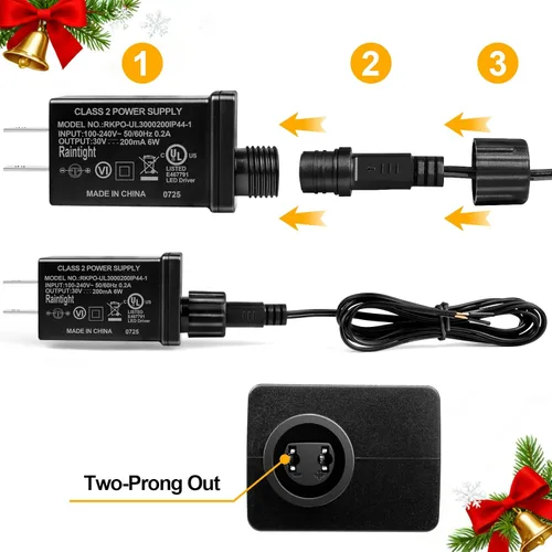 Vista 6 de Fuente de alimentación de 30V 6W 0.2A Clase 2, Transformador de Bajo Voltaje de CA a CC, Adaptador de Corriente IP44 para Tiras de Luces LED