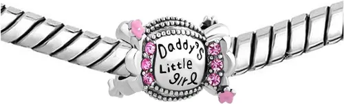 Vista 2 de KunBead Daddy's Little Girl Daughter - Dijes de abalorios compatibles con pulseras Pandora, Cobre, vidrio