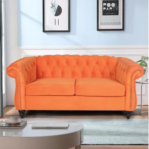 Vista 23 de LEVNARY Sillón Chesterfield de Terciopelo, Sillón Individual de Estilo Moderno de Mediados del Siglo con Respaldo de Botones y Decoración con Beige