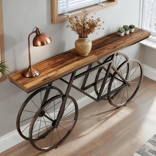 Vista 4 de Tribesigns Mesa consola extra larga, mesa de sofá estrecha de 70.9 pulgadas detrás del sofá con base de metal para bicicleta, mesa de entrada