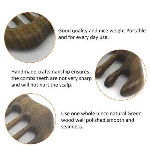 Vista 7 de Peine de madera, peine de masaje de cuero cabelludo, peine de madera natural para el cabello de dientes anchos, herramienta de masaje de cabeza sin