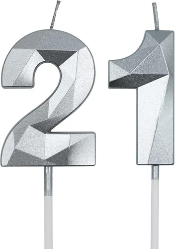 Vista 8 de Velas de cumpleaños número 21 y 12 para pastel, velas doradas con forma de diamante 3D con forma de diamante, decoraciones de cumpleaños para niñas