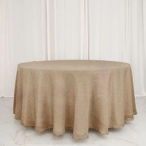 Vista 8 de Balsa Circle Mantel redondo natural de arpillera sintética de 120 pulgadas, recepción, boda, recepción, fiesta, eventos, decoración de catering