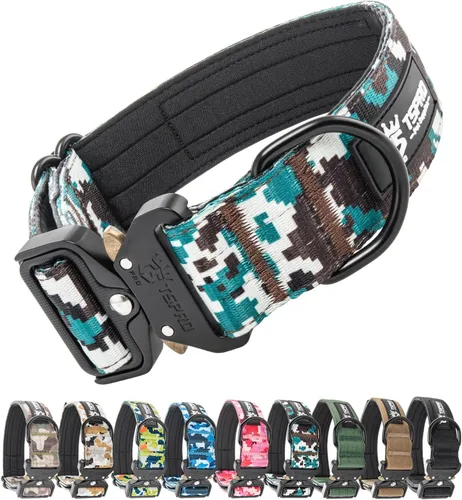 Vista 10 de TSPRO - Collar táctico para perro, hebilla metálica de liberación rápida Verde Básico - Estilo Parche