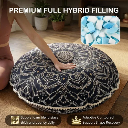 Vista 2 de Codi Paquete de 2 cojines de meditación, almohadas de piso grandes para Negro