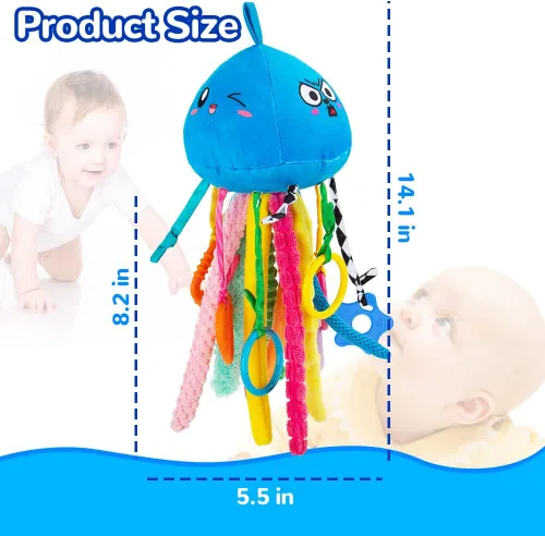 Vista 6 de teytoy Juguete sensorial, juguetes de textura para bebés con sonajero, juguetes sensoriales para autismo, forma de medusa, juguetes sensoriales