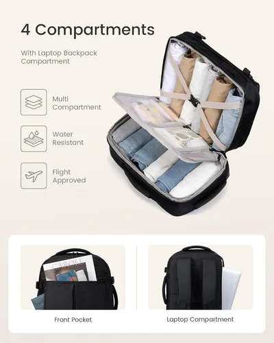 Vista 4 de LOVEVOOK - Mochila de viaje para mujer y hombre, aprobada como equipaje de mano, bolsa de artículos personales TSA, accesorios esenciales