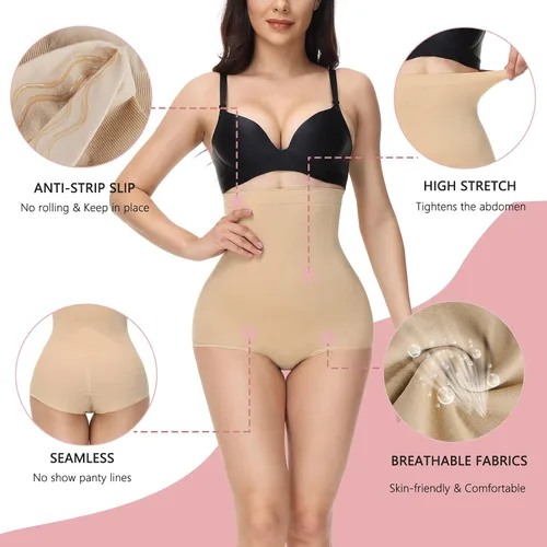 Vista 5 de Fajas de cintura alta para mujer, ropa interior con control de abdomen, sin costuras, cómodas, adelgazantes, bragas
